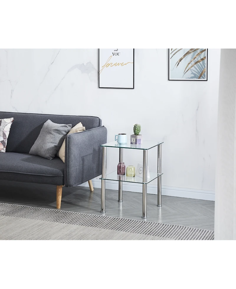 Streamdale Furniture Clear 2-Tier Side/End Table with Storage