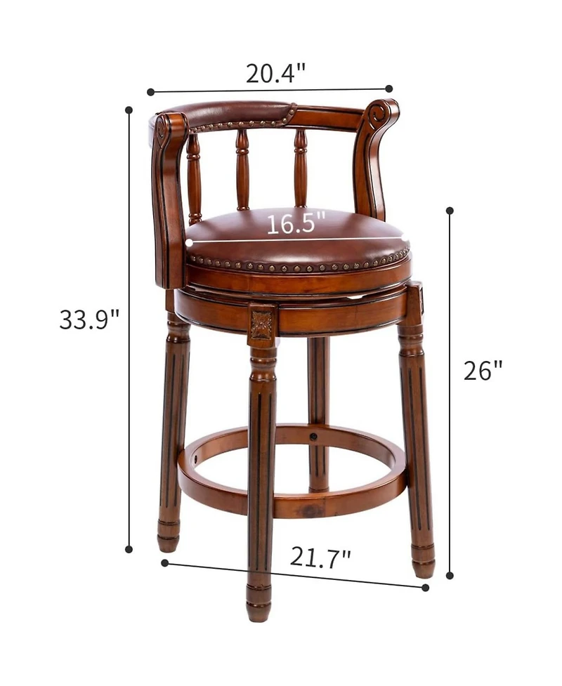 Streamdale Furniture Cow Leather Swivel Bar Stool - 26" - Brown