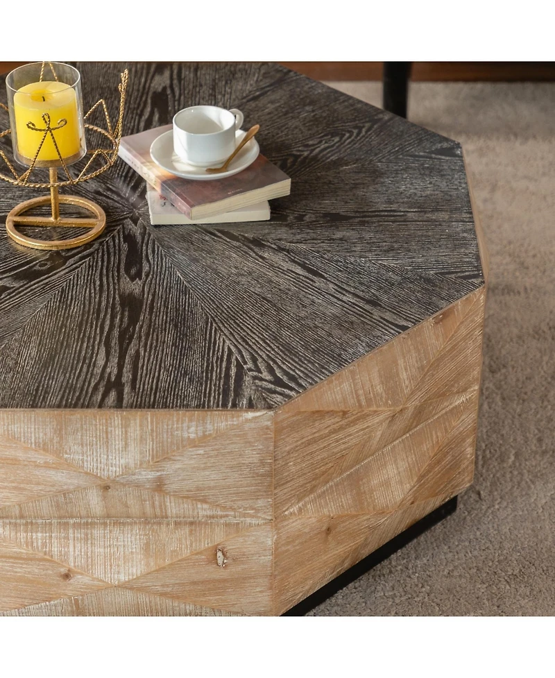 Streamdale Furniture Octagon Coffee Table 38" Retro Wood Center Table
