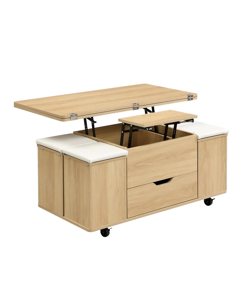 Streamdale Furniture + 5-Piece + Wood + Lift-Top with Storage & Casters + Coffee Table Set