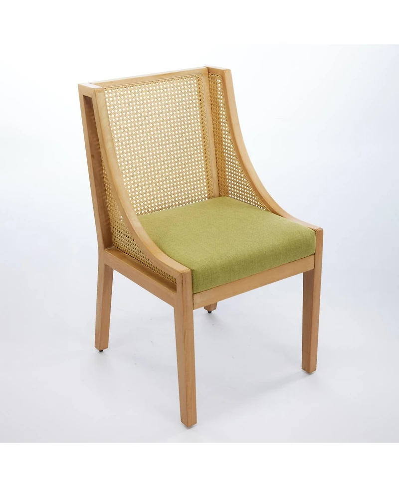 Streamdale Furniture Rattan Dining Chair, Wood Frame, Linen Seat, Rustic Style, Olive Green
