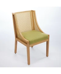 Streamdale Furniture Rattan Dining Chair, Wood Frame, Linen Seat, Rustic Style, Olive Green