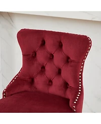 Streamdale Furniture Velvet Barstools, Button Tufted, Wood Legs, Nailhead Trim, Set of 2