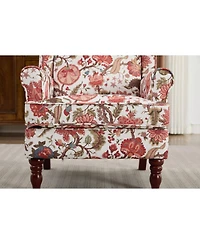 Streamdale Furniture Floral Red Accent Chair with Wood Legs
