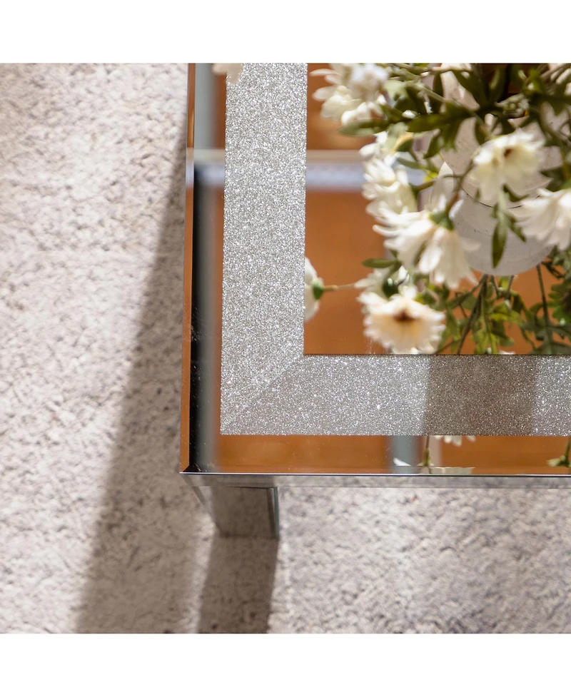 Streamdale Furniture Silver Crushed Crystal Coffee Table, Mirrored Glass, Glam Modern