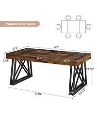 Tribesigns Farmhouse Kitchen Table with Metal Frame, Rectangular Dining Table for 4-6 People