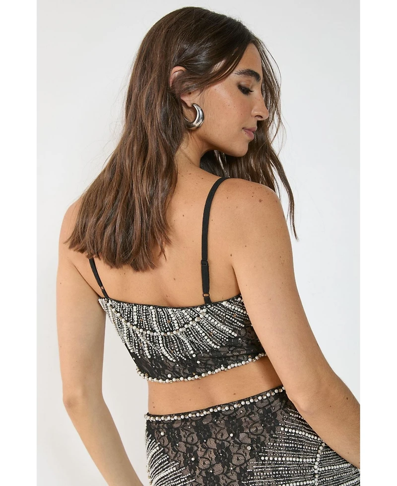 Nasty Gal Women's Lace Strappy Sequin Crop Top
