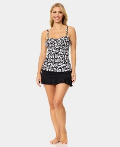 Island Escape Womens Tahiti Bandeau Neck Tankini Top Ruffle Skirt