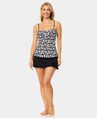 Island Escape Womens Tahiti Bandeau Neck Tankini Top Ruffle Skirt