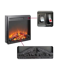 Flynama 18 inch electric fireplace insert, ultra thin heater with log set & realistic flame, overheating protection