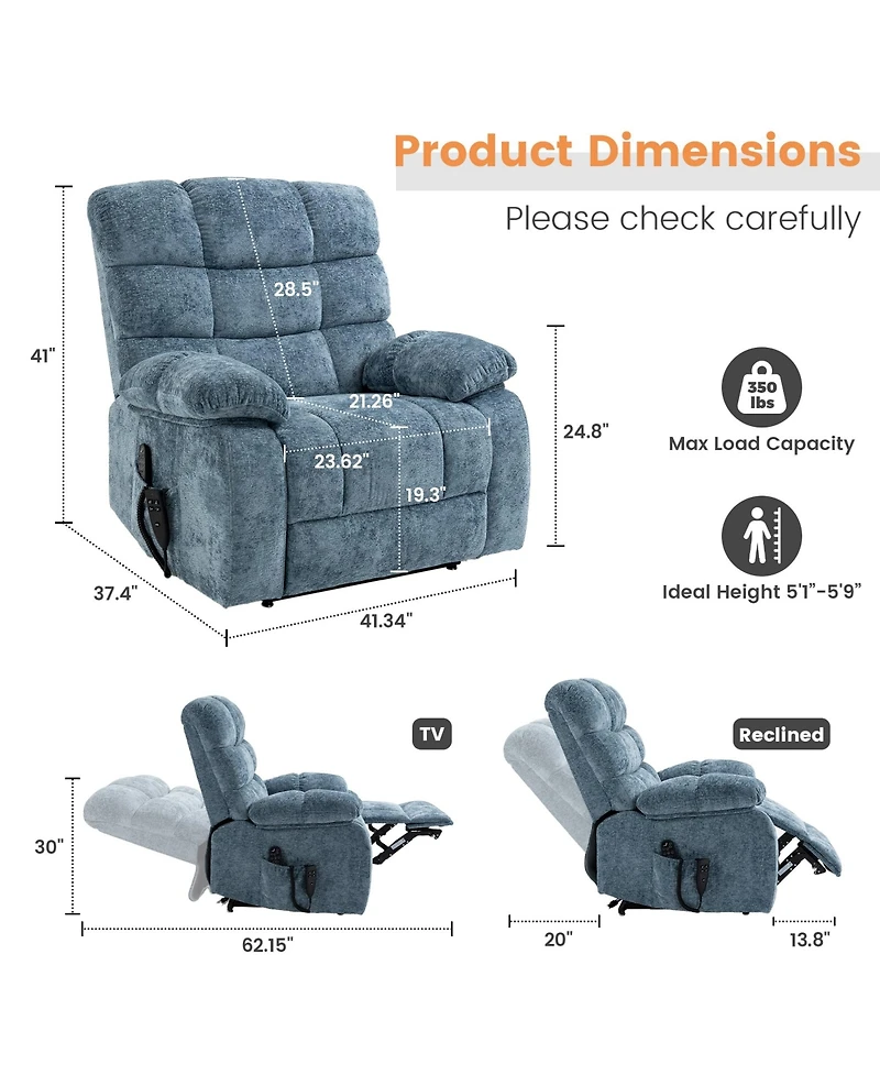 Clihome Lift Recliner Chair Heat Massage Dual Motor Infinite Position with Power-Remote