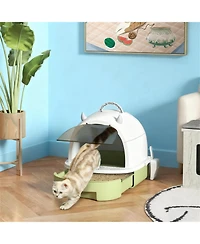 Aostirmotor Refreshing Green Cat Litter Box with Lid, Scoop & Bags: A Complete Odor-Control Kit for a Fresher Home