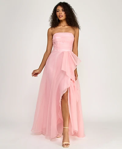 B Darlin Juniors' Asymmetric Drape Strapless Ball Gown, Created for Macy's