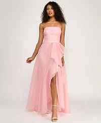 B Darlin Juniors' Asymmetric Drape Strapless Ball Gown, Created for Macy's