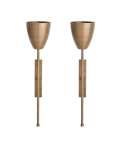 Danya B Antique Brass Mid-Century Modern Metal Wall Mount Vertical Pillar Candle Sconces Set of 2