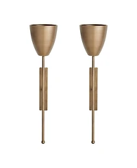 Danya B Antique Brass Mid-Century Modern Metal Wall Mount Vertical Pillar Candle Sconces Set of 2