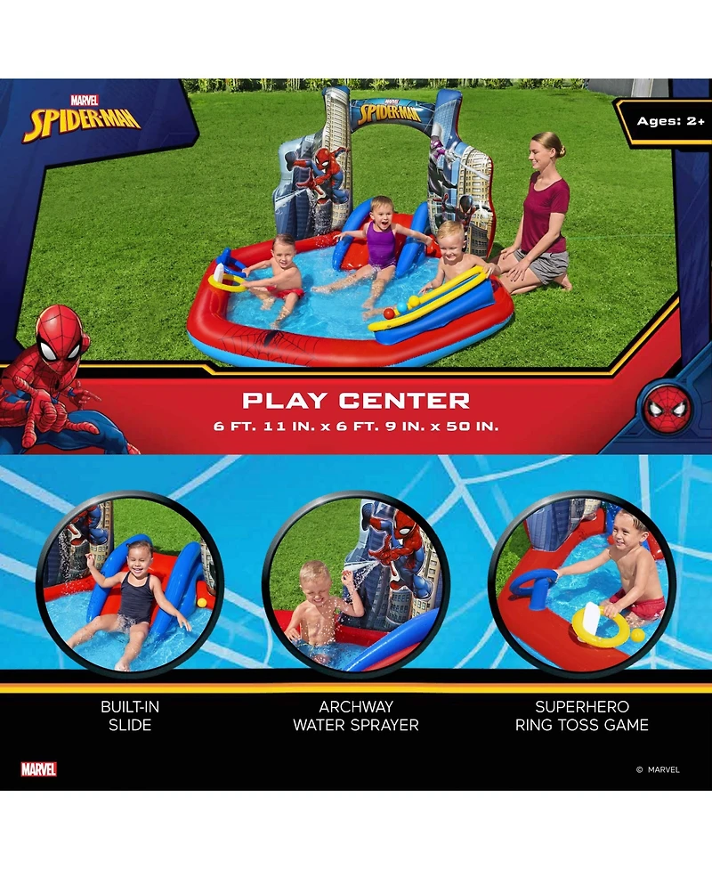 Bestway Marvel Spider-Man Inflatable Kids Outdoor Water Play Center and Water Slide