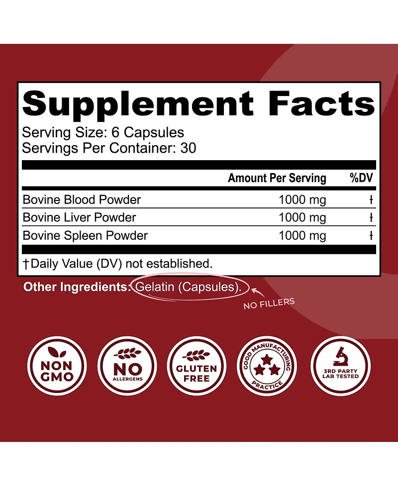 Left Coast Performance Bovine Blood Capsules, 180ct