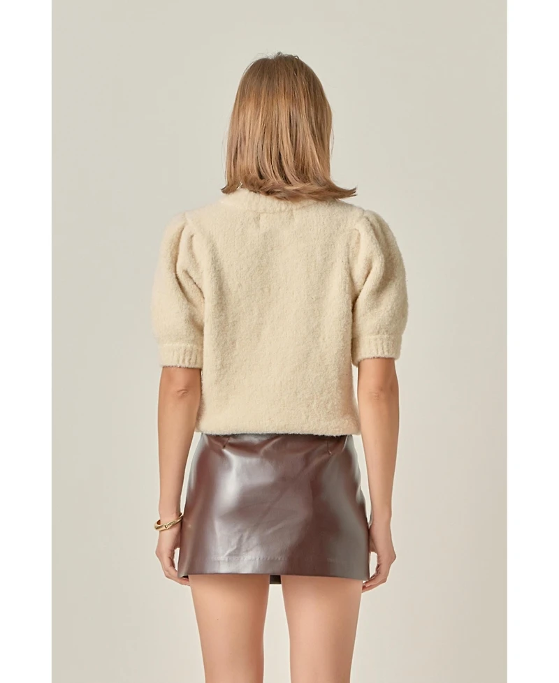 English Factory Women's Boucle Puff Sleeve Knit Top