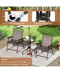 Costway 3 Pcs Outdoor Bistro Dining Furniture Set with 1.57" Umbrella Hole Rippled