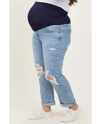 Pinkblush Plus Size Light Blue Ripped Knee Rolled Cuff Straight Leg Jeans
