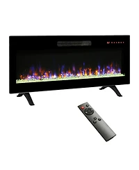 Flynama 42" recessed ultra-thin wall-mounted electric fireplace with tempered glass, remote, Led heater, multi-color flame & emberbed