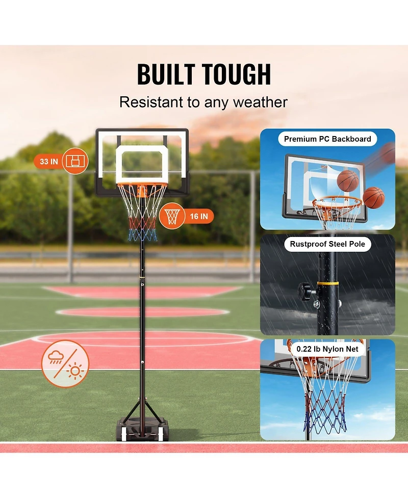 Mecale 32-Inch Adjustable Basketball Hoop, 5–7 ft Portable Backboard System with Wheels and Fillable Base
