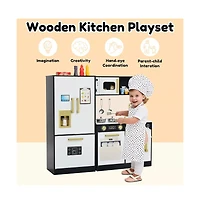 Kinder King Pretend Play Kitchen Wooden Toy Set for Kids with Sounds, Utensils, Oven & Microwave, Gift Age 3+