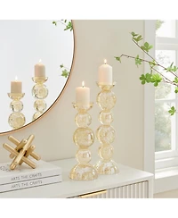 Danya B Enya Champagne Gold Tint Bubble Glass Stacked Orb Pillar Candle Holder Set of 2