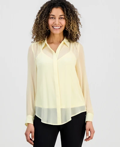 I.n.c. International Concepts Petite Lined Sheer Blouse, Macy's Exclusive