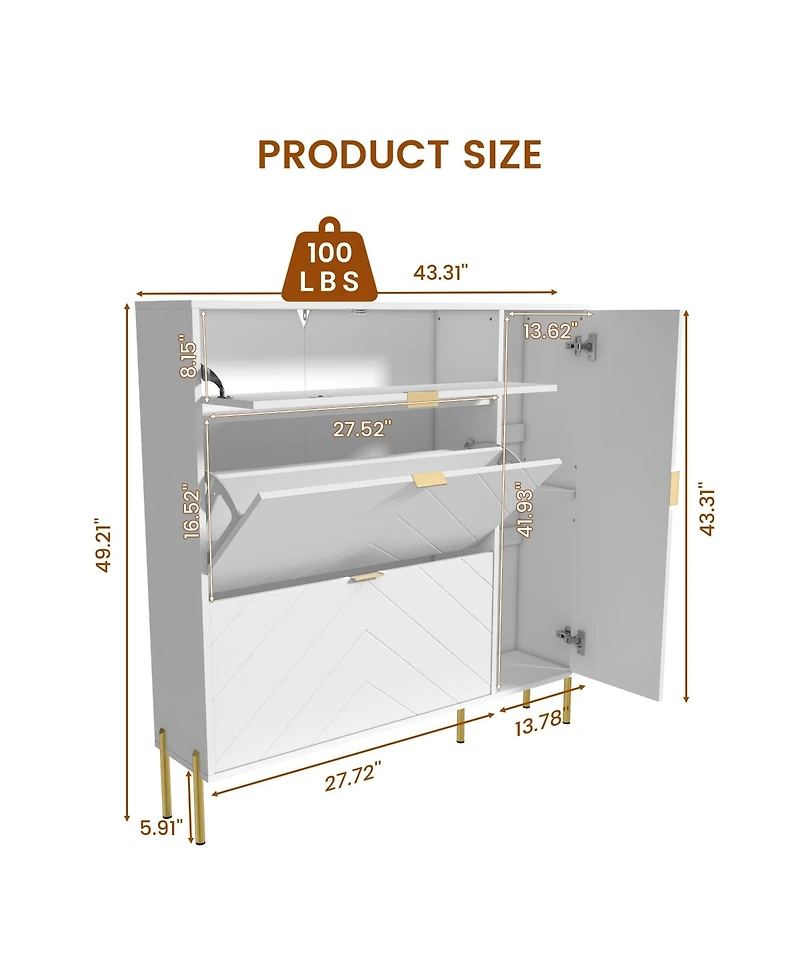 Boyel Living 49.21 in. H Wood Shoe Storage Cabinet with Flip-Up Drawers Adjustable Shelf