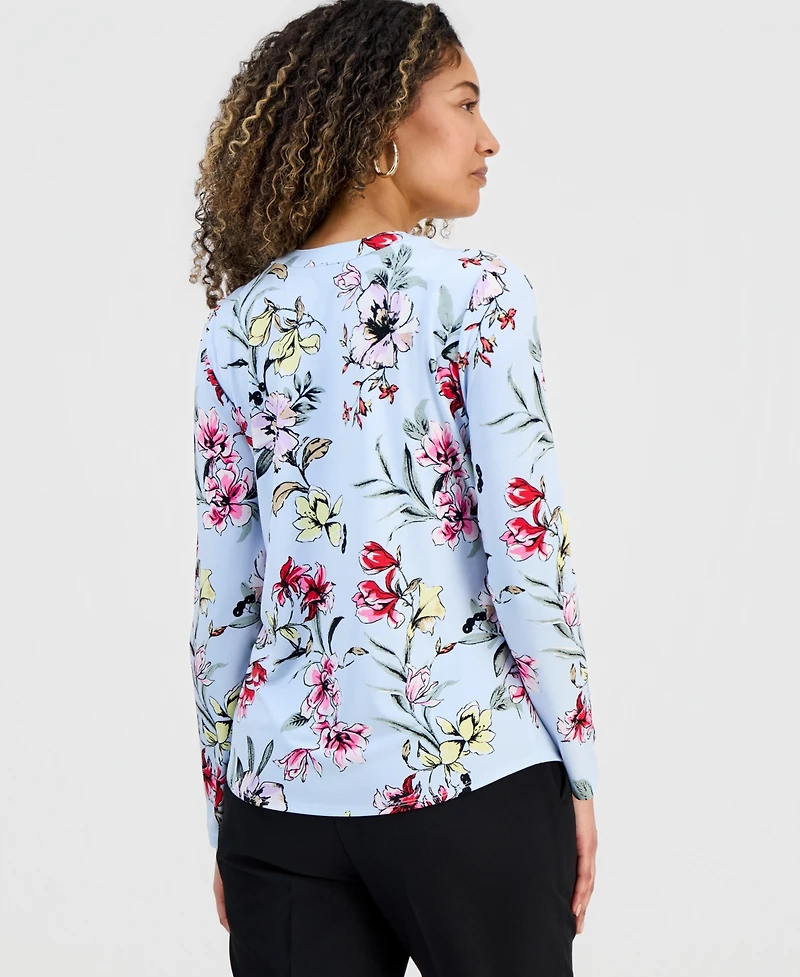 I.n.c. International Concepts Petite Floral-Print Henley Top, Macy's Exclusive