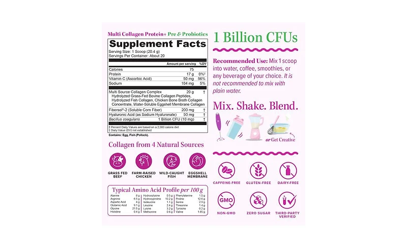 Vitauthority Multi Collagen Protein + Prebiotic Probiotic Powder