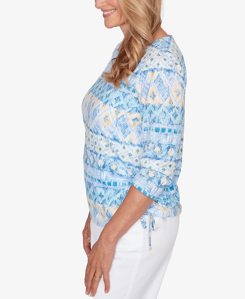 Alfred Dunner Petite Classic Ikat Biadere Tie Ruched Top