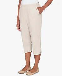 Alfred Dunner Petite Classic Solid Twill Button Hem Capri Pants