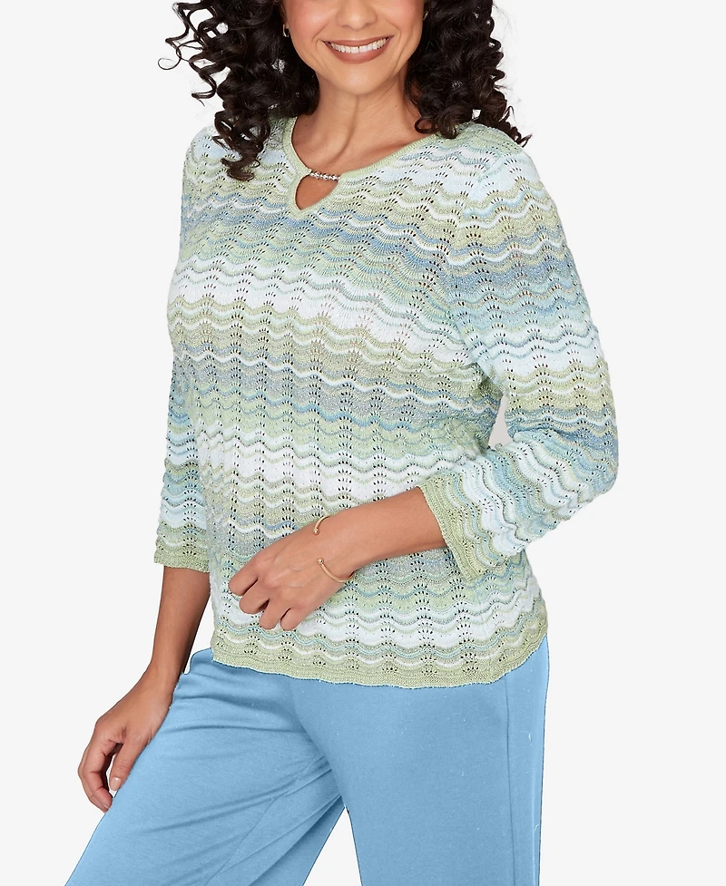 Alfred Dunner Petite St. Augustine Textured Space Dye Split Neck Sweater