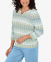 Alfred Dunner Petite St. Augustine Textured Space Dye Split Neck Sweater