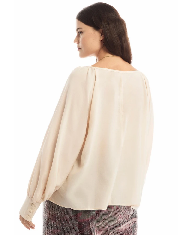 June & Vie Women's Plus Boat Neck Balloon-Sleeve Blouse