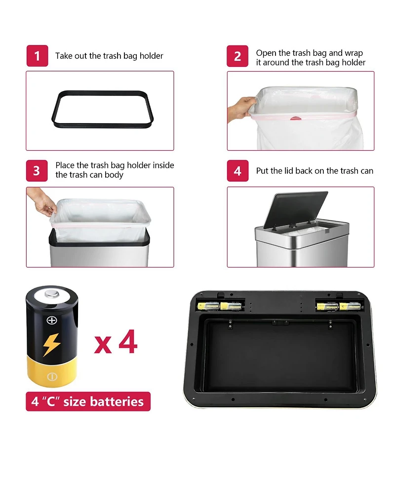 Mega Casa 18 Gallon Stainless Steel Rectangular Motion Sensor Trash Can for Kitchen