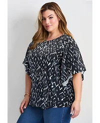 Avenue Women's Flutter Sleeve Keyhole Blouse
