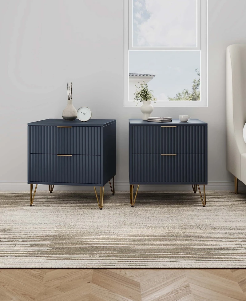 Manhattan Comfort Dumbo Fluted 2-Drawer Wood Nightstand, Set of 2