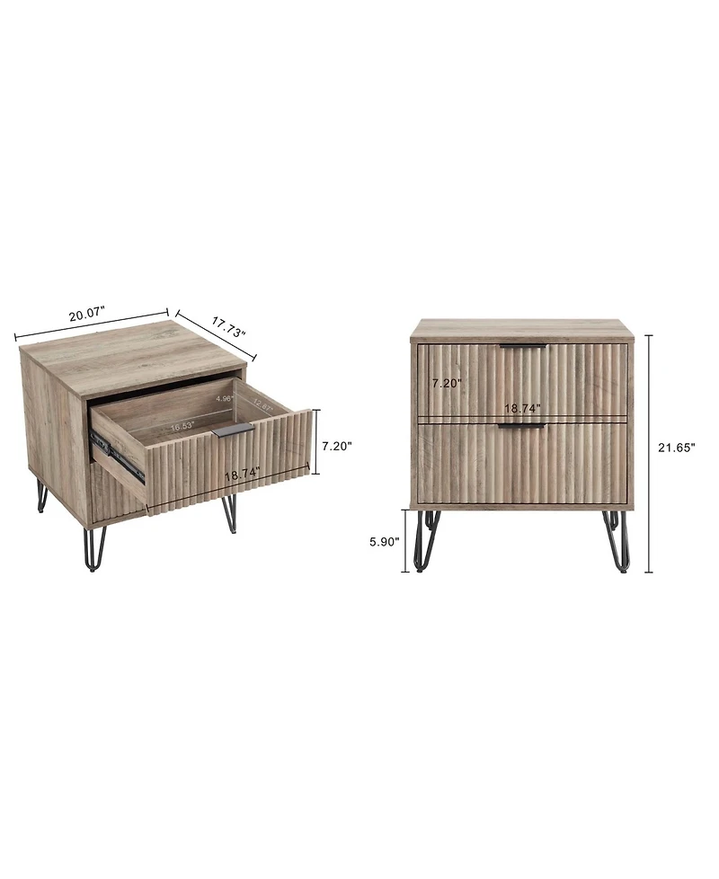 Manhattan Comfort Dumbo Fluted 2-Drawer Wood Nightstand, Set of 2