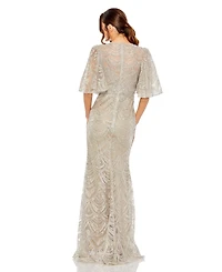 Mac Duggal Women's Embellished Flutter Sleeve High Neck Gown
