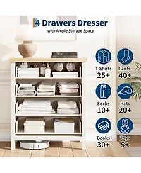 gaomon Fluted Dresser for Bedroom, Chest of Dressers, 35inch Tall Dresser for Closet with 4 Fluted Drawers, Chest with Clothes Storage Cabinet, White