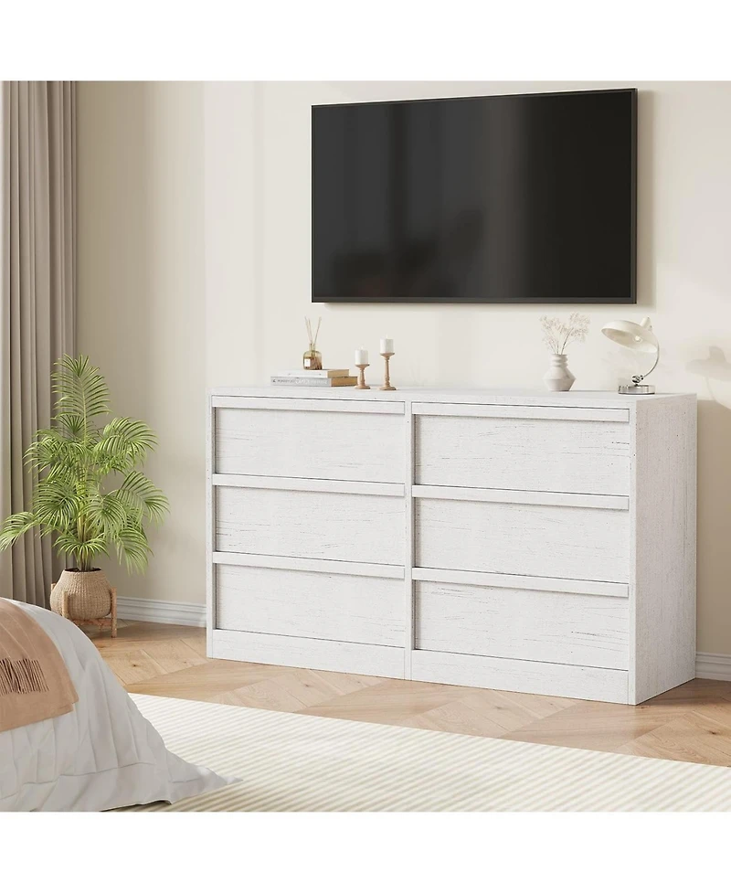 gaomon 6-Drawer Modern Double Dresser Organizer, Large Storage Wooden Chest for Bedroom, Living Room, Nursery, Hallway, White