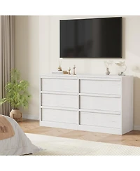 gaomon 6-Drawer Modern Double Dresser Organizer, Large Storage Wooden Chest for Bedroom, Living Room, Nursery, Hallway, White