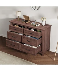 gaomon 6-Drawer Rustic Brown Wooden Dresser, 47" Freestanding Storage Chest for Bedroom, Living Room