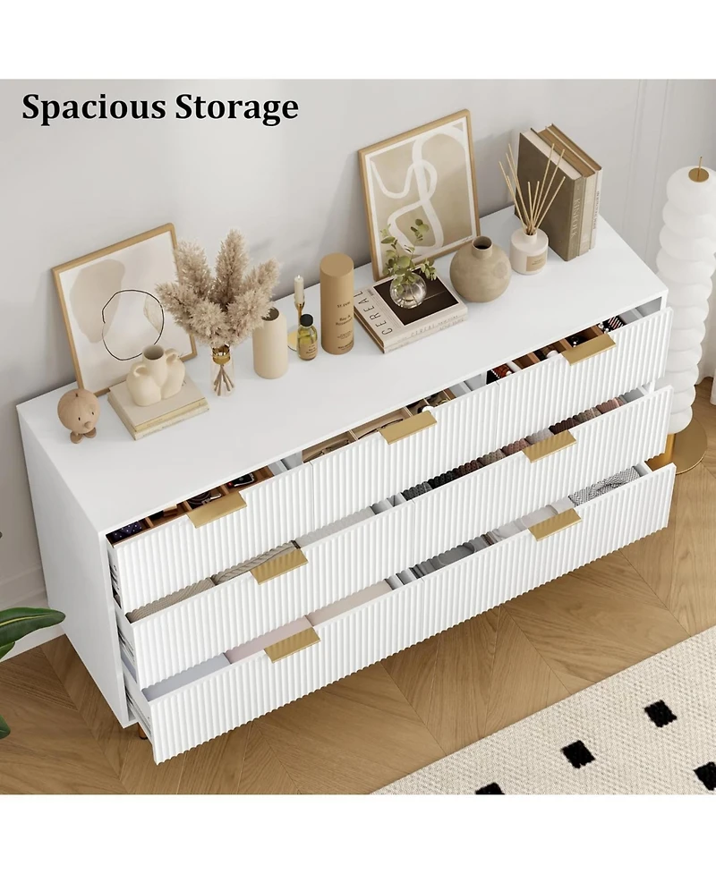 gaomon 7-Drawer Modern Fluted Wood Dresser with Gold Handle, Large Chest Storage Organizer for Bedroom, Closet, Living Room, Hallway, White