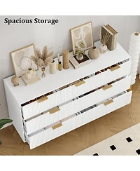 gaomon 7-Drawer Modern Fluted Wood Dresser with Gold Handle, Large Chest Storage Organizer for Bedroom, Closet, Living Room, Hallway, White