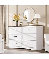 gaomon 6-Drawer Modern Dresser with Wide Metal Handle, Closet Organizer Storage Chest, Clothes Cabinet for Bedroom, Living Room, Gray